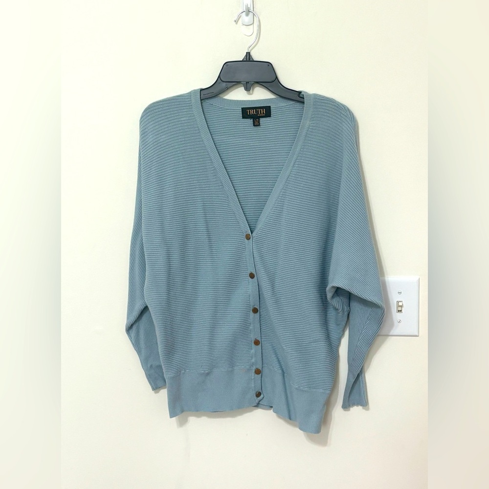 Truth Blue Cardigan Sweater V-Neck‎ Long Sleeve
